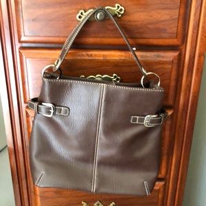 Brown leather hobo handbag